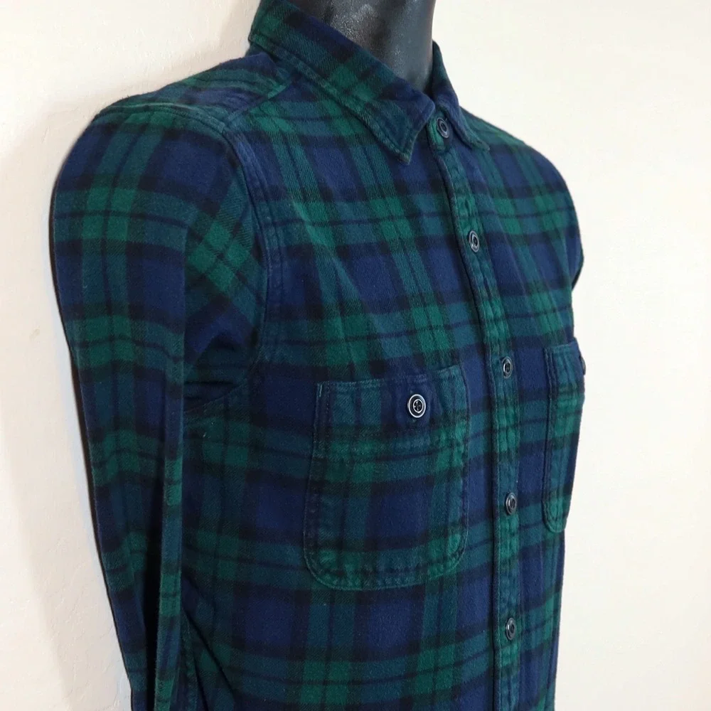 J.‎ Crew Classic Double Brushed Midweight Flannel Shirt Blue Green Plaid Size S
